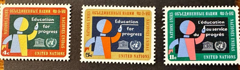 UN # 134,135, 136 Unnversal Literacy 4c,5c, 11c 1964 Mint NH