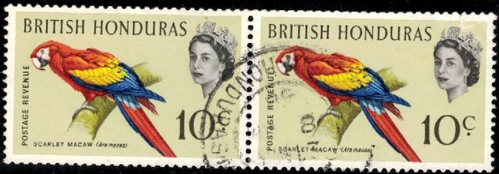 Bird, Parrot, Scarlet Macaw, British Honduras SC#172 used pair