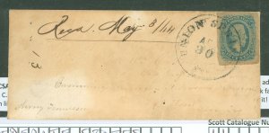 Confederate States 11 10 CTS. blue tied Union Springs, Ala.(?) Addr. to military personnel, army of Tennessee. stamp VF-superb,