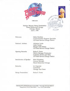 USPS Chicago Illinois Uo 1st Day Ceremony Program #2967 Marilyn Monroe 1995