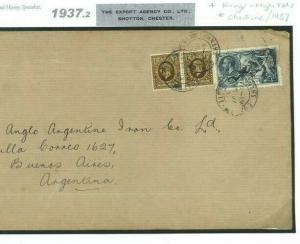 GB 10s SEAHORSE Cover DOCK SHOTTON Ches KGV High Value ARGENTINA AIR MAIL 1937.2 