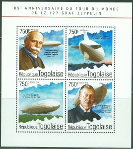 TOGO 2014 85th ANIVERSARY OF  WORLD FLIGHT OF THE GRAF ZEPPELIN SHEET MINT