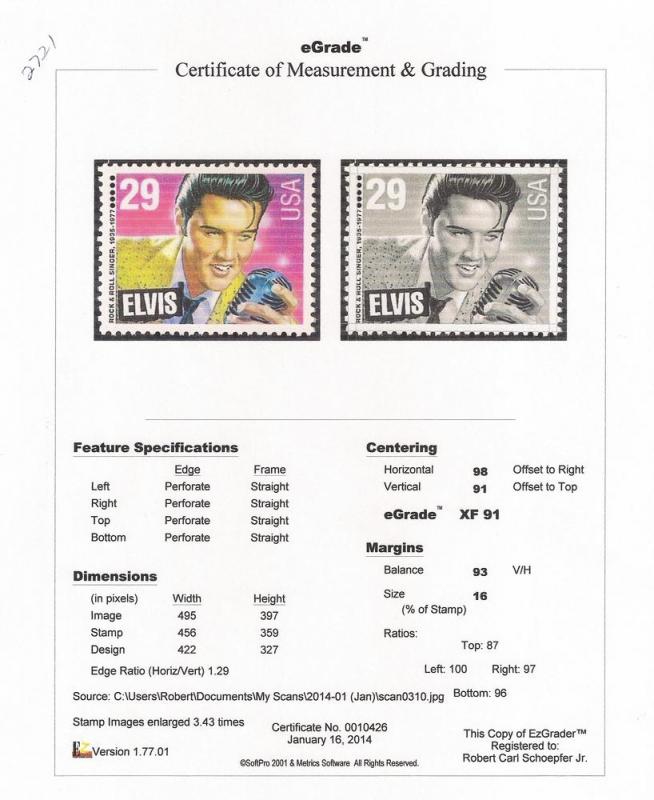 #2721 29 cents Elvis mint OG NH EGRADED XF 91