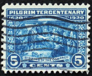 U.S. Used Stamp Scott #550 5c Pilgrim Terc. Wave Cancel. Intense Color. Choice!