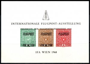 1968 Austria Commemorative Sheet IFA International Air Mail Exhibition Vienna