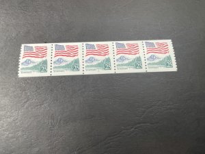 U.S.# 2280a-MINT/NH-PLATE # COIL STRIP OF 5(P#14)--FLAG & YOSEMITE--1988