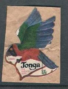 Tonga 1974 Odd Shaped, Die cut 17s AirMail Bird, Red Shining Parrot  # 1861