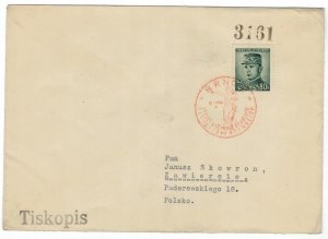 Czechoslovakia 1946 Censored Cover to Poland Cancellation Second World War II