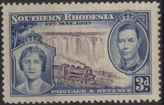 Southern Rhodesia 40 (mint) 3p George VI, Elizabeth, train (1937)