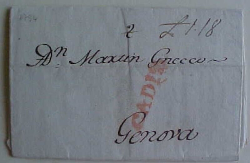 SPAIN  1796 CADIZ TO GENOVA