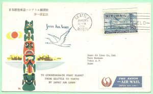 6/29/1959 cover Seattle, Washington First Flight to Tokyo Backstamped Japan