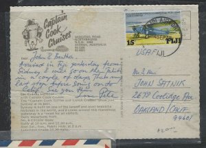 FIJI ISLANDS  (PP1302B) 1978 15C AIRPLANE ON PPC TO USA 