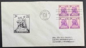 USA, 1935, SC#837, Block of 4, FDC, Colonization of the West, Used, F
