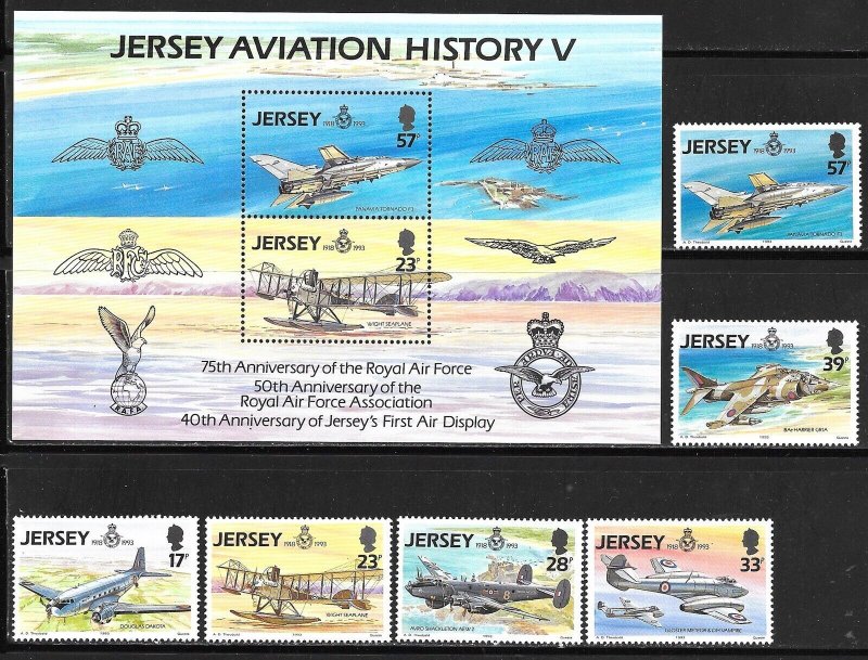 GB - JERSEY Sc 634-39+639a NH ISSUE OF 1993 - AVIATION