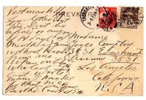 FAROE ISLANDS 1931  VESTMANHAVN THORSHAVN ON CARD TO USA PICTURING BIG FISH