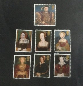 1997 GB . Henry VIII. Set of 7 used stamps .