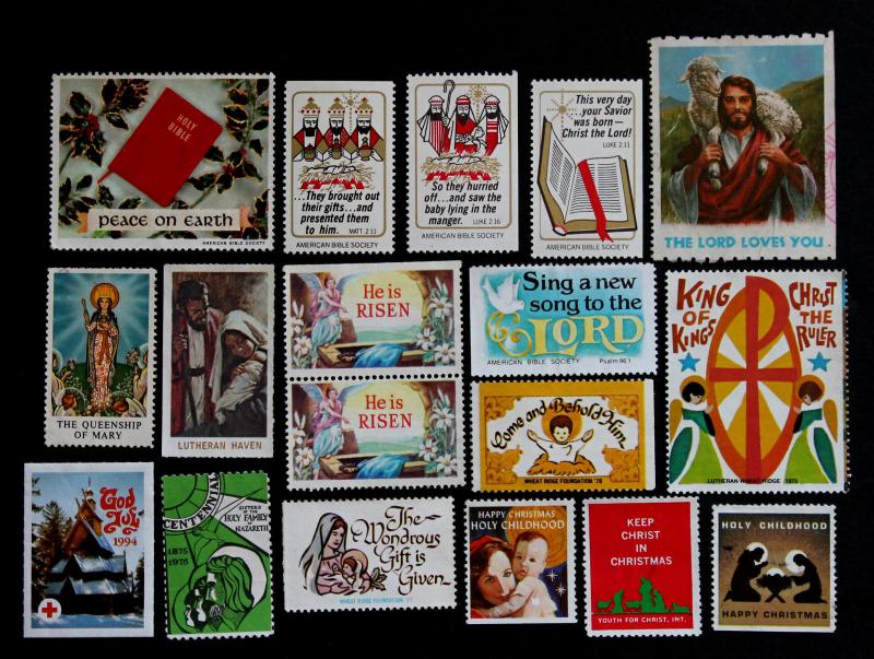 US Religious -Stamps, Christmas, Jesus, Cinderellas Lot of 18