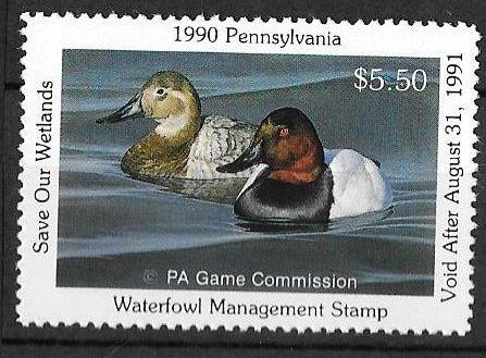 USA, Pennsylvania PA8, 1990 Hunting Permit Stamp, VF, NH