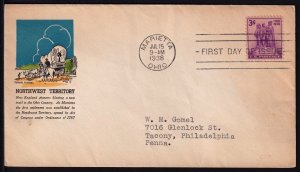 1938 Northwest Territory Sc 837-20a FDC Torkel Gundel cachet, Marietta OH