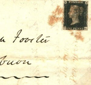 GB PENNY BLACK 1d Cover *Jarrow Penny Post* Cancel 1841 Durham c£28,000 115d