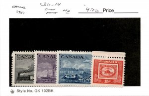 Canada, Postage Stamp, #311-314 Mint NH, 1951 Train, Steamship (AF)