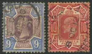 Great Britain #120 Victoria 9p #137 Edward VII 10p Postage Used Stamps UK