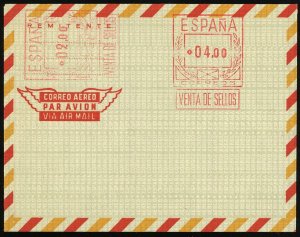 Spain #75 Aerogramme 4.00p+2.00p Postage Cover Europe Airmail 1959 Mint