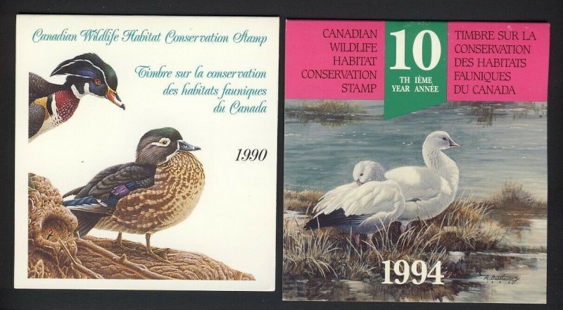 2x Wildlife Habitat Conservation Booklets 1990 & 1994 w stamps VD Value= $50.00