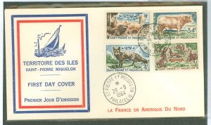 St. Pierre & Miquelon 370-373 1964 Animals (set of four) on an unaddressed cacheted FDC