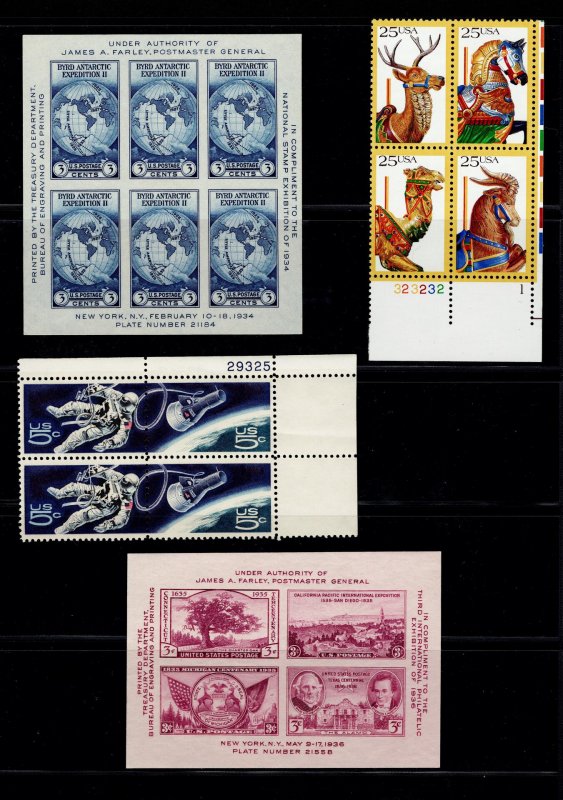 Lot of 4 Mint/NH US Stamp Blocks & Farley Souvenir Sheets