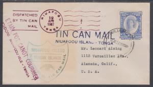 Tonga Sc 58 on 1937 Tin Can Mail Cover to California