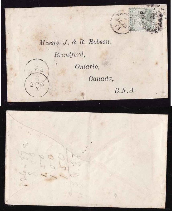 cover #2244-Barbados to Canada-Barbados- Ja 24 1901-1/2p unsealed letter rate .