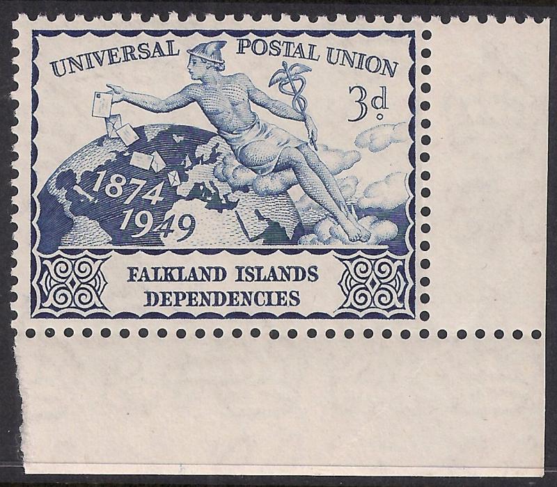 Falkland Islands Dep 1949 3d UPU Blue Umm SG G23 ( D1219 )