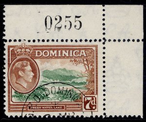 DOMINICA GVI SG105a, 7d green & yellow-brown, FINE USED. SHEET NUMBER MARGINAL