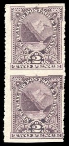 New Zealand 1902 Pembroke Peak 2d IMPERF HORIZONTAL vertical pair. SG 319ac.