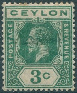 Ceylon 1912 SG302 3c blue-green KGV #3 MLH (amd)