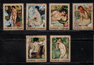 AJMAN Lot Of 6 Used Nudes By Renoir - Nude Art Paintings On Stamps