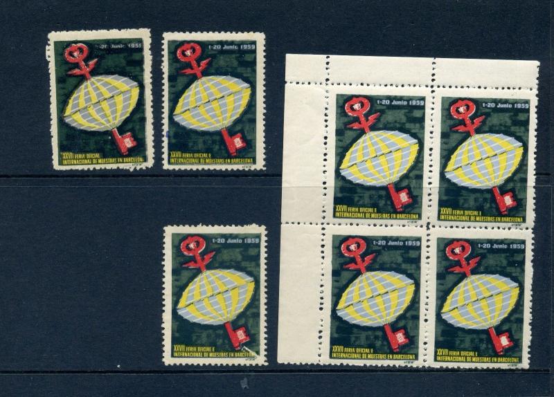 7 VINTAGE 1959 BARCELONA SPAIN DE MUESTRAS EXPO POSTER STAMPS (L785)