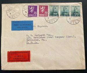 1939 Oslo Norway First Trans Atlantic Flight Cover  FFC to Bethlehem PA Usa