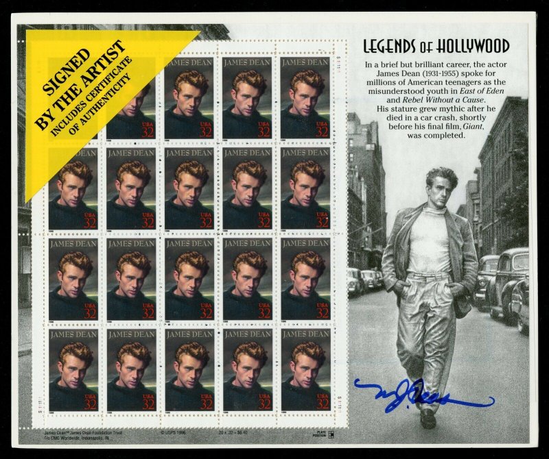 US Scott 3082 James Dean Legend of hollywoodArtist SIGNED Mint NH sheet of 20 