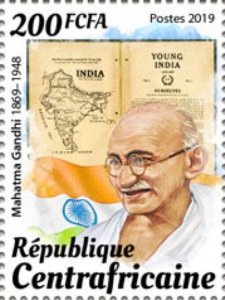 Central Africa - 2019 Indian Leader Mahatma Gandhi - Stamp - CA190814a