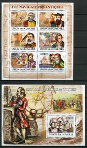 Comoros 2008 MNH Navigators Columbus Vespucci Marco Polo 6v M/S 1v S/S Stamps