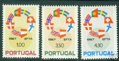 PORTUGAL Scott 1011-13  MNH** EFTA Flag set CV$4.30 1967