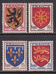 France 1944 Sc 467-70 Arms of Flanders Languedoc Orleans Normandy Stamp MH