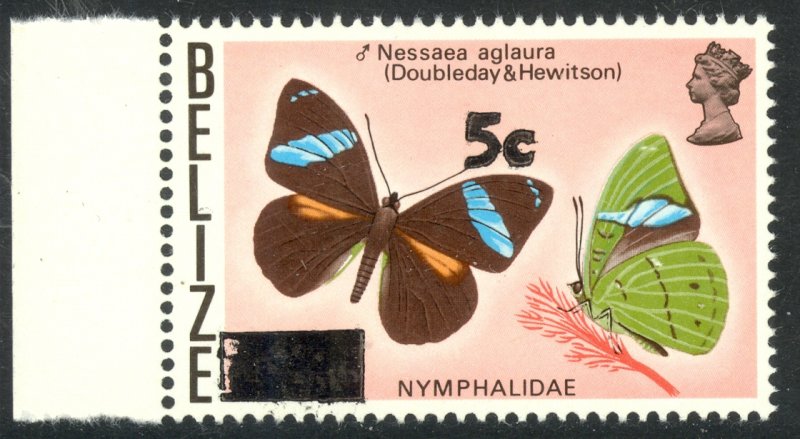 BELIZE 1977 5c on 15c BUTTERFLY Surcharge Issue Sc 386 MNH