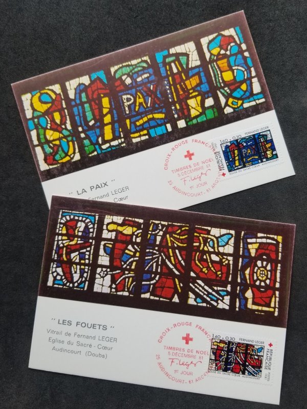 *FREE SHIP France Red Cross Stained Glass Window 1981 Church (maxicard)