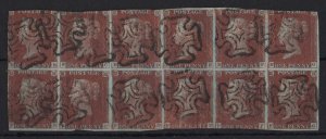 GB 1841 1d red plate 39 EB-FG fine used block of 12 fine used, neat MX cancels