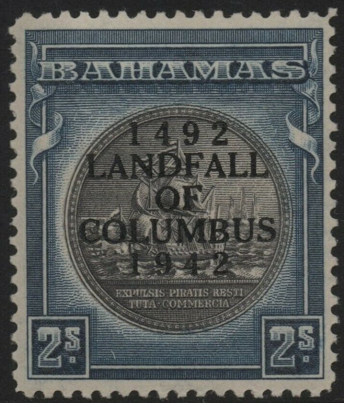 BAHAMAS-1942 2/- Brownish Black & Steel-Blue Sg 172b MOUNTED MINT V38681