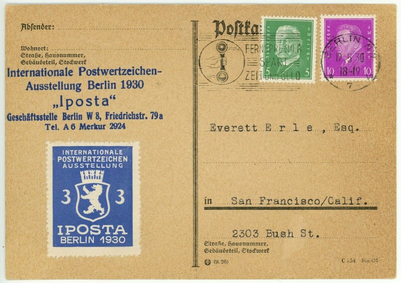 IPOSTA Berlin Germany 1930 International Postal Stamp Exhibition Cachet Label