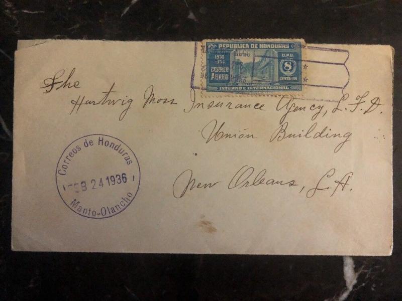 1936 Manto Honduras Commercial Cover New Orleans La USA